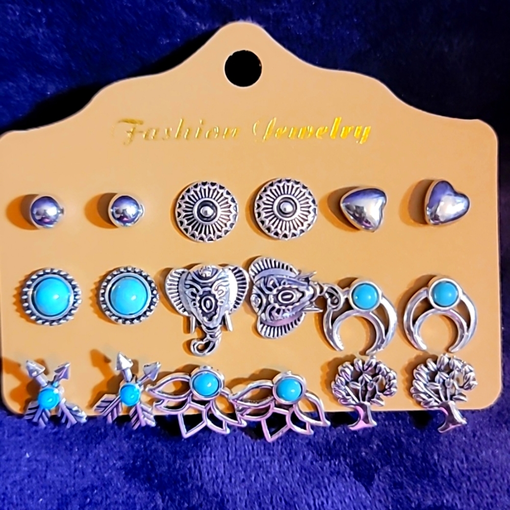 12 pairs post style pierced earrings